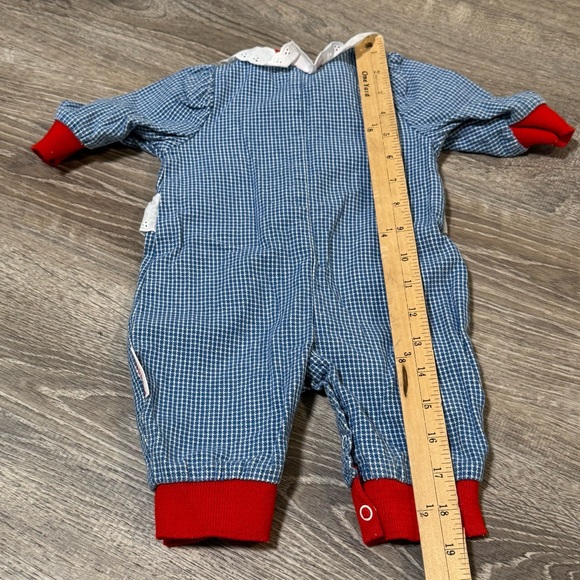 Vintage Healthtex Blue Red Gingham romper Alphabet Apple 0-5m - Picture 6 of 6